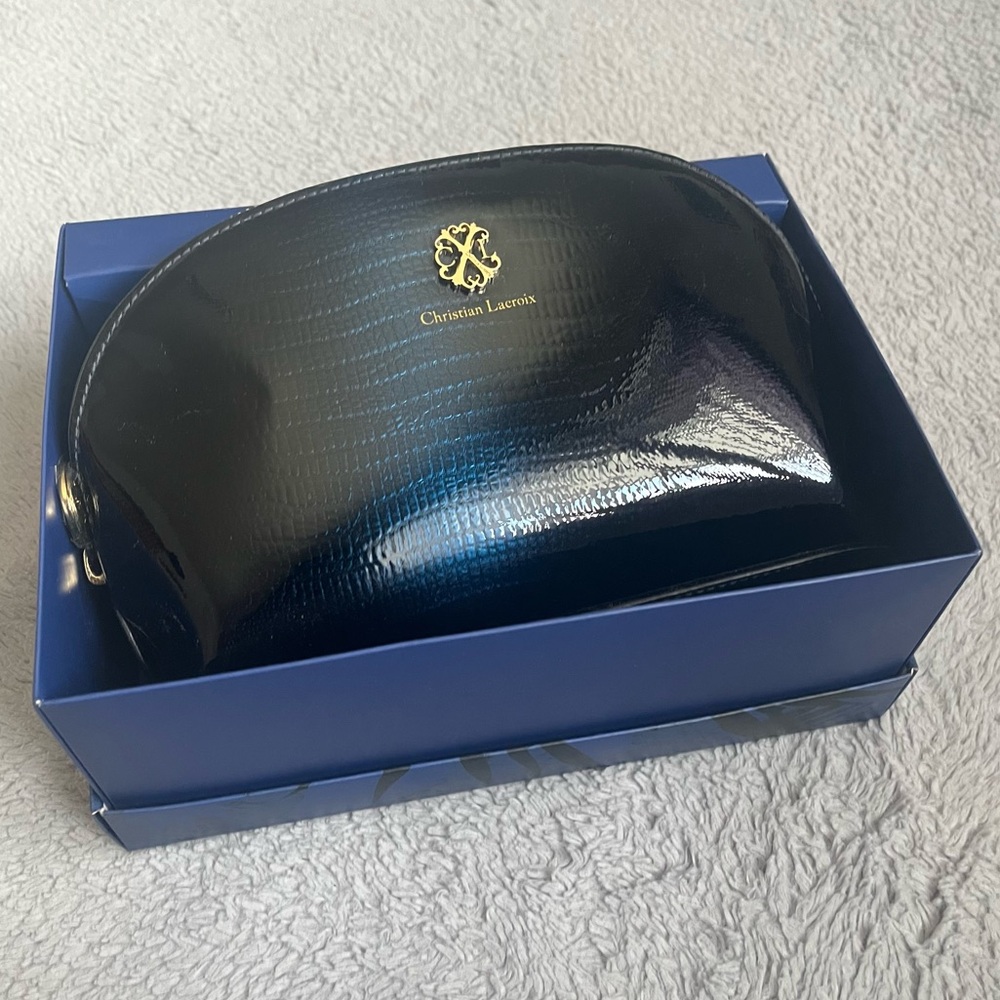 NWT CHRISTIAN LACROIX Cobalt Blue Snakeskin Cosmetic Makeup Bag - Picture 2 of 8